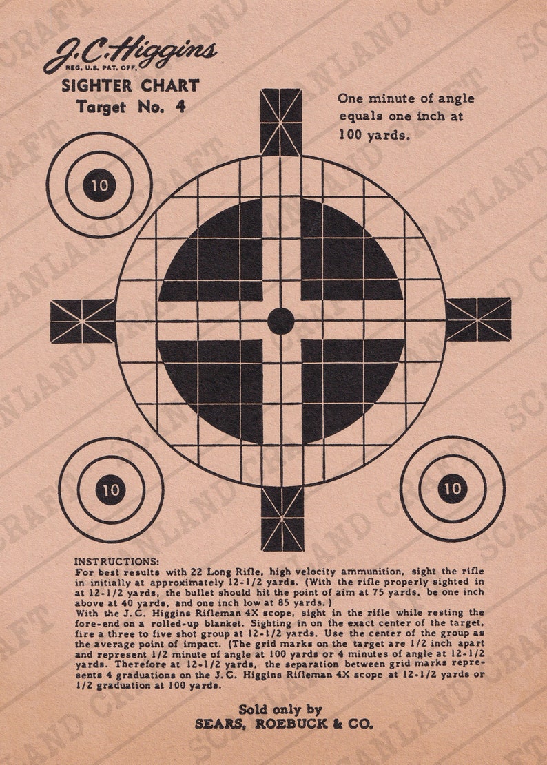 Sighter Target, digital vintage Sighter target, printable vintage target, Vintage Higgins target, Vintage Sears target, 5 x 7 size sighter image 2