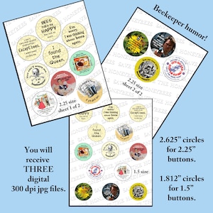 Beekeeper digital, Honeybee Digital, Collage Printable Downloadable 2.625 Circles for 2.25&quot; buttons, Pocket Mirrors, 1.812&quot; for 1.5&quot; buttons