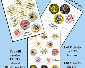 Beekeeper digital, Honeybee Digital, Collage Printable Downloadable 2.625 Circles for 2.25" buttons, Pocket Mirrors, 1.812" for 1.5" buttons