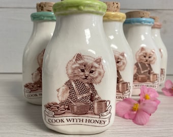 Vintage cat jar, retro cat jar, vintage salt jar, cat salt jar, bee lovers jar, cute cat bottle, cat bottle, cooks jar