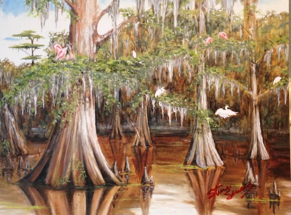 Swamp Birds Louisiana Art Print, Cajun Decor, Acadiana Art -  Singapore