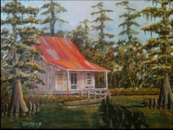 Cajun Camp in Cypress Swamp Louisiana Art Print, Acadiana Art, Cajun Decor  