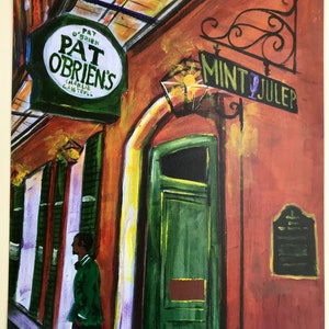 Impressão artística de Pat O'Brien em Nova Orleans, Louisiana, arte do French Quarter, decoração de casa sulista