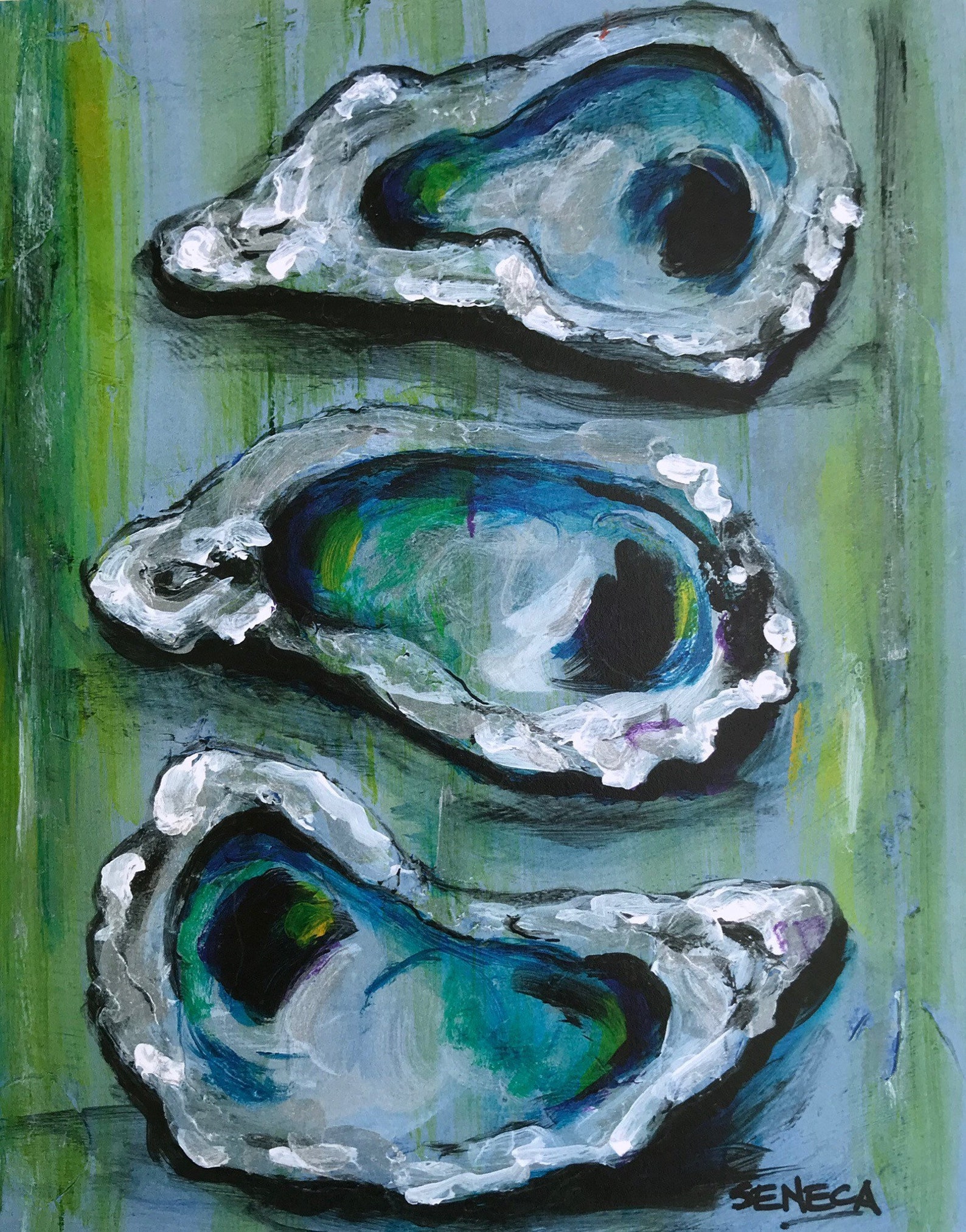 Three Oyster Half Shells art print New Orleans art Louisiana Etsy