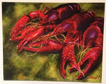 SALE on "3 Crawfish", Louisiana art print, Cajun Kitchen decor, Breaux Bridge festival