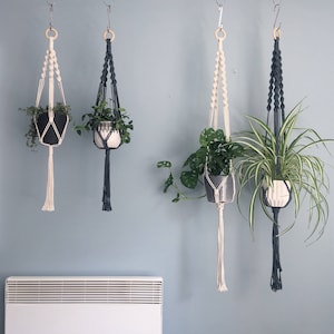 The Spiral Crown Macrame Plant Hanger // Natural Cotton // in 2 sizes // Natural Cotton, Black, Grey, Soft Pink, Soft Blue & Burgundy.