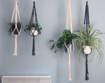 The Spiral Crown Macrame Plant Hanger // Natural Cotton // in 2 sizes // Natural Cotton, Black, Grey, Soft Pink, Soft Blue & Burgundy.