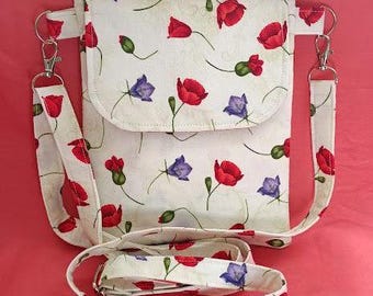 Tossed Stems Floral Crossbody Bag, Cell phone Bag, Zippered pocket, sling bag, shoulder bag, Adjustable strap, magnetic snap closure #298b