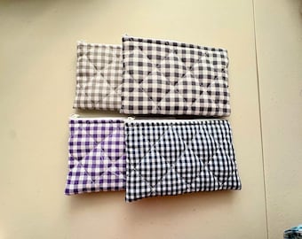 Quilted Keychain Wallet | Mini Zipper Pouch | Card & Coin Holder | Compact, lightweight, and easy to clip to your keys or bag, checkered