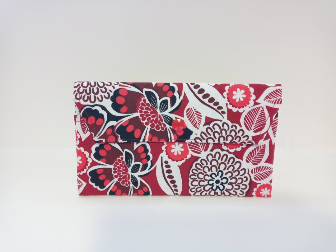 Poppy Red Envelope Wallet, Coins Zipper Pocket, Big Pocket Holds Paper