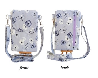 Floral Crossbody Bag, Cell phone Bag, Zippered pocket, sling bag, shoulder bag, Messenger bag, Adjustable strap, magnetic snap closure #946a