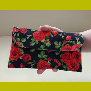 Cartera tipo sobre con ramo de rosas, bolsillo con cremallera para monedas, bolso de mano, bolsillo grande para dinero, inserto para tarjetas de crédito, chequera, cierre a presión #1144b