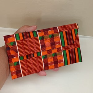 Carteira de tecido africano, kente, bolso com zíper para moedas, bolso grande, papel-moeda, cheques, inserção de cartões de crédito, carteira de envelope com fecho de pressão #929