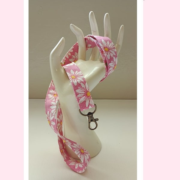 Pink Daisy Lanyard, ID badge holder, Key holder, neck lanyard with swivel, Passes Holder, gift for teachers & health care professionals 1024
