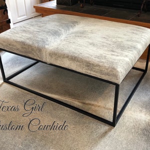 Custom Cowhide Iron Base Coffee Table Ottoman bild 5