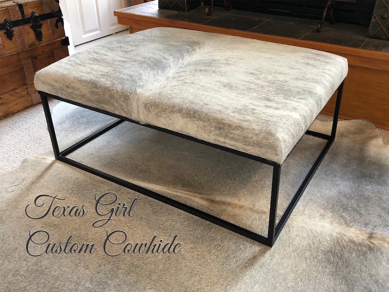 Custom Cowhide Iron Base Coffee Table Ottoman bild 5