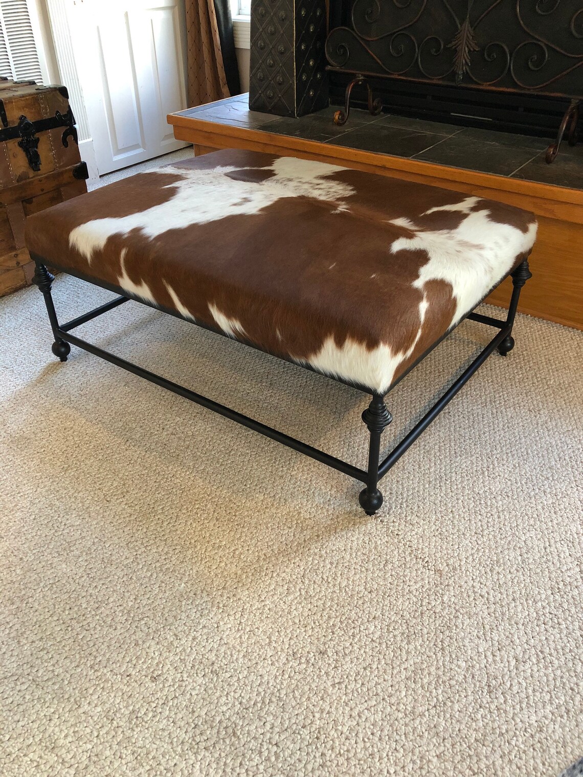 Custom Cowhide Iron Base Coffee Table Ottoman Etsy