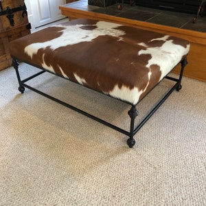 Custom Cowhide Iron Base Coffee Table Ottoman bild 10