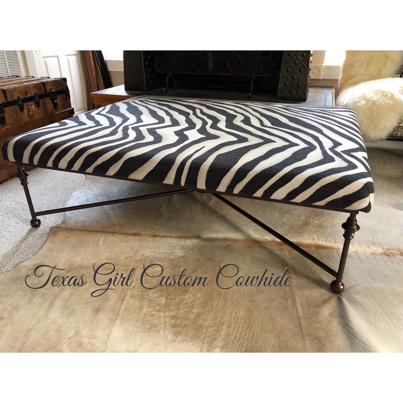 Custom Cowhide Iron Base Coffee Table Ottoman bild 7