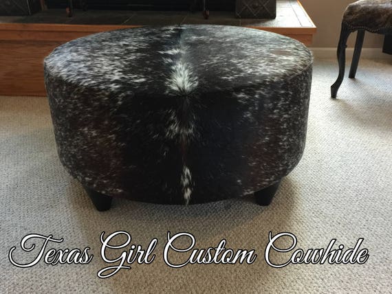 Custom Build Round Cowhide Ottoman Custom Build Round Cowhide Ottoman, Cowhide Round Ottoman