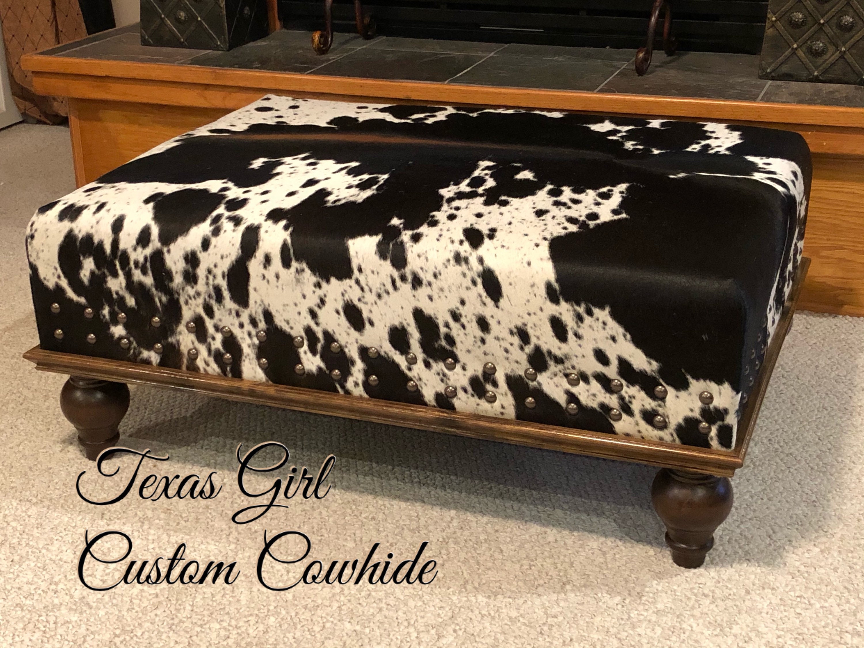 Custom Build Cowhide Ottoman Coffee Table Bench With Nail Head Etsy Australia
