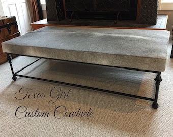 Custom Cowhide Iron Base Coffee Table Ottoman