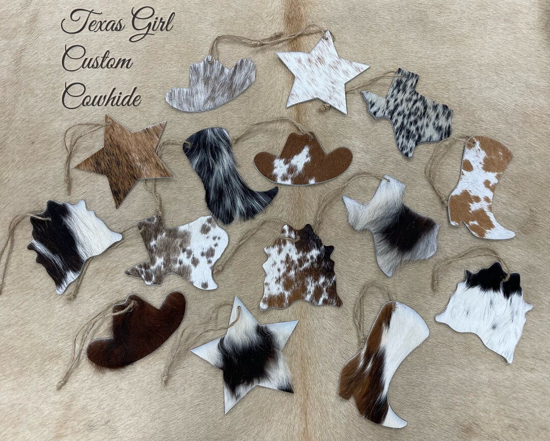 Set of Cowhide Christmas Ornaments Etsy