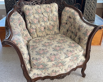 Customizable in Cowhide, Hand Carved, Antique Chair
