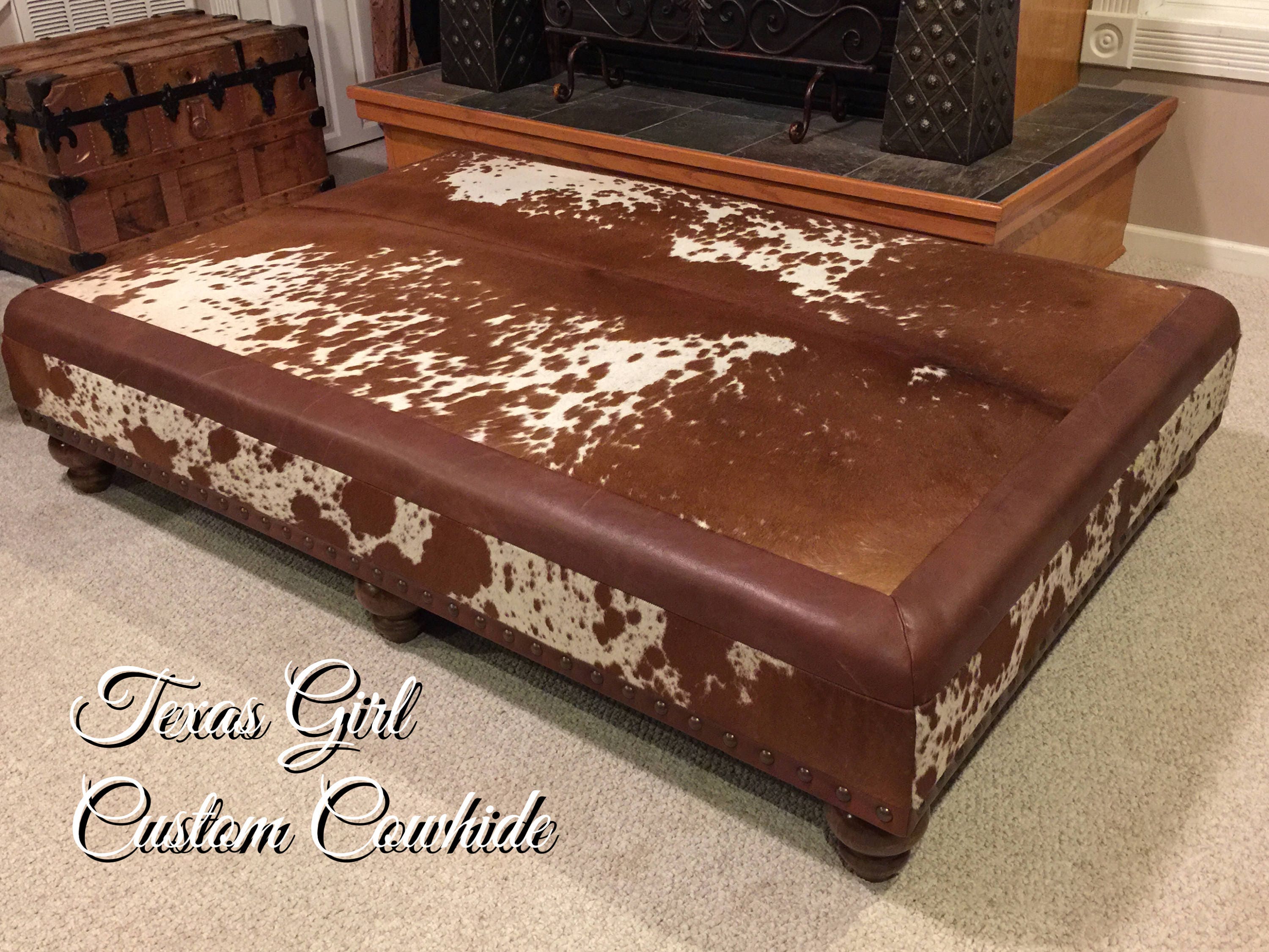Custom Build Cowhide Ottoman Coffee Table Bench With Nail Head Etsy UK
