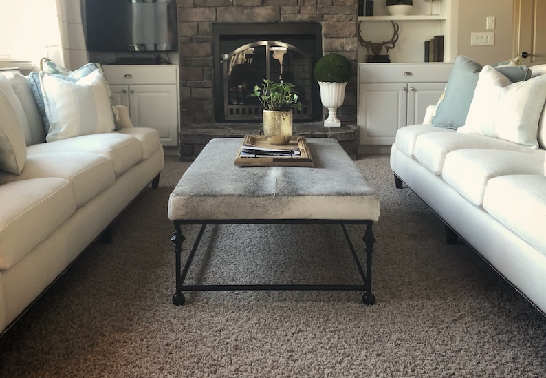 Custom Cowhide Iron Base Coffee Table Ottoman bild 4