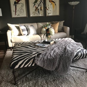Custom Cowhide Iron Base Coffee Table Ottoman bild 8