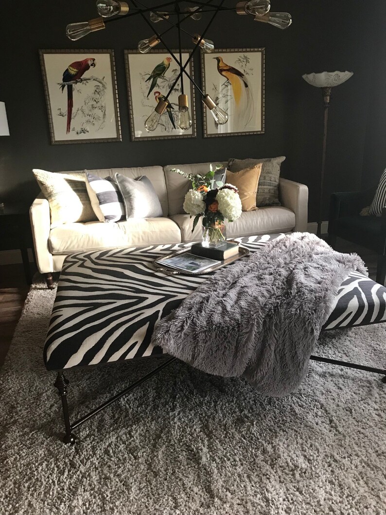 Custom Cowhide Iron Base Coffee Table Ottoman bild 8