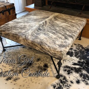 Custom Cowhide Iron Base Coffee Table Ottoman bild 9