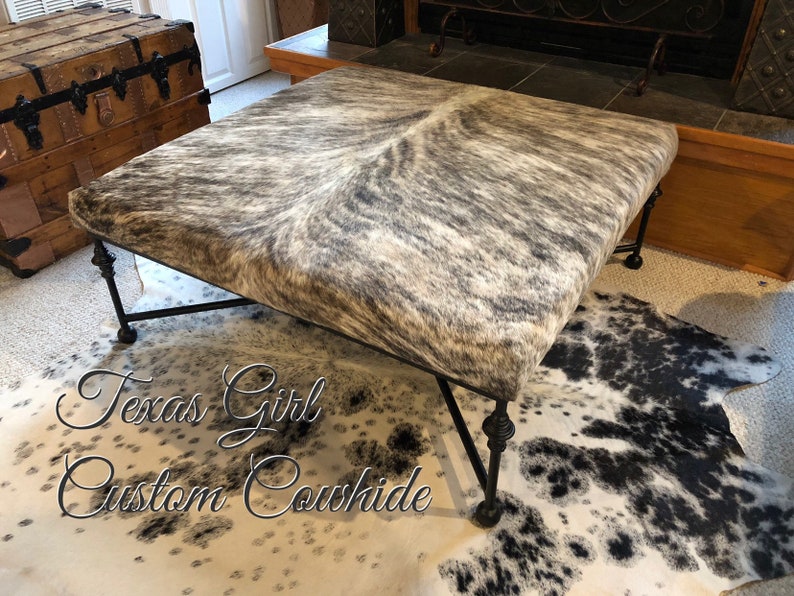Custom Cowhide Iron Base Coffee Table Ottoman bild 9