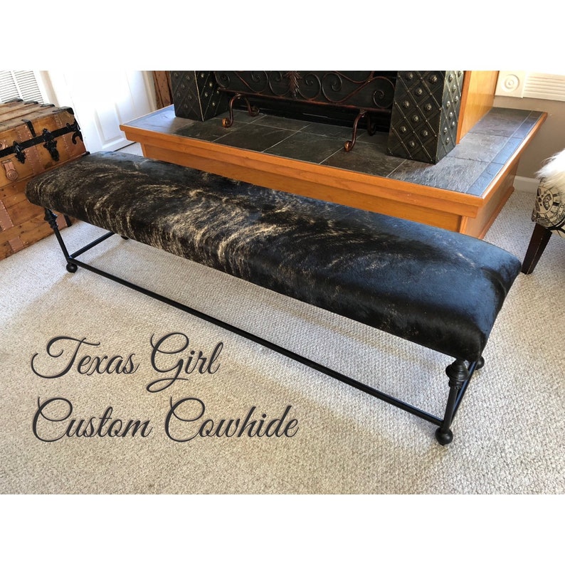 Custom Cowhide Iron Base Coffee Table Ottoman bild 6