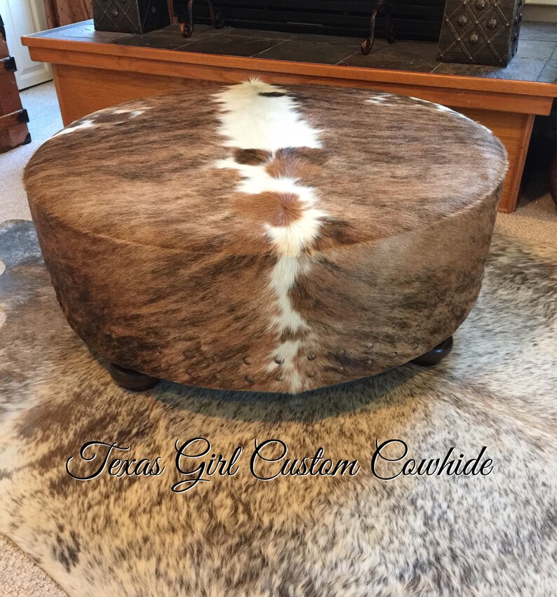 Custom Build Round Cowhide Ottoman Etsy