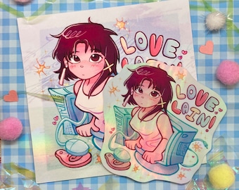 serial experiments lain holo sticker and print! 4 by 4 mini print