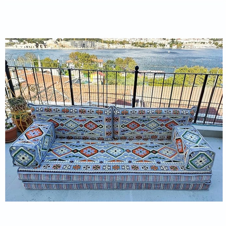 8 Thick Gray Arabic Sofa Floor Seating Set, Pallet Sofa, Floor Cushion