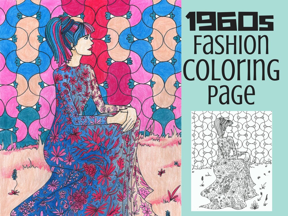 Adult Coloring Page Fashion Coloring Page Vintage Coloring Etsy