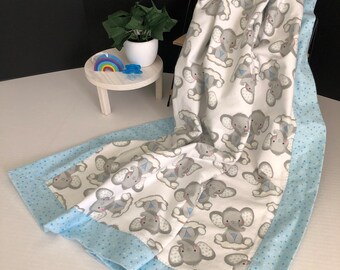 Elephant print baby blanket and burp cloth