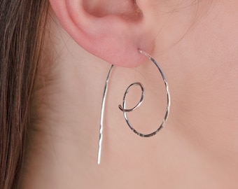 Sterling Silver Spiral Hoop Earrings, Modern Earrings, Handmade Silver Earrings, Spiral Earrings, Silver Quirky Threader Earrings