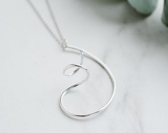 Sterling Silver Half Spiral Pendant, Handmade Silver Jewellery, Statement Necklace, Minimalistic Pendant, Contemporary Pendant, Modern