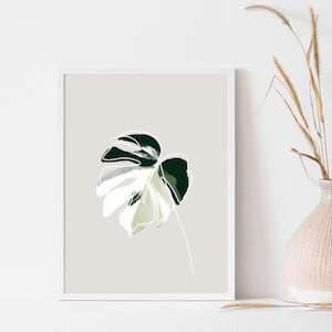 Monstera Albo, Variegated Monstera, Printable Wall Art, Bohomodern Wall Minimalist, 5x7 Monstera Print, Subdued Botanical Art