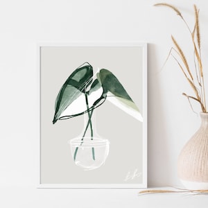 Monstera Albo, Variegated Monstera, Printable Wall Art, Bohomodern Wall Minimalist, 5x7 Monstera Print, Subdued Botanical Art