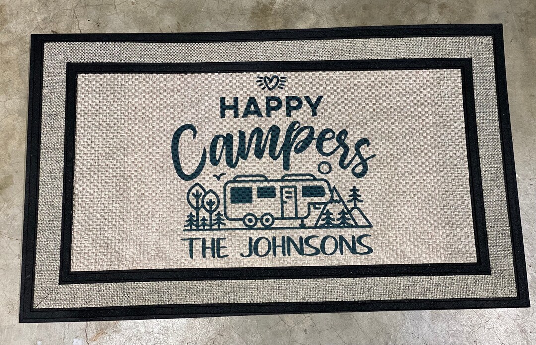 Happy Campers Doormat Fifth Wheel Camper can Be Personalized to Include