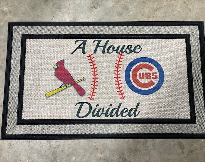 A House Divided Baseball Door Mat | Personalized Team Logo Welcome Mat | Choose Your Teams | Sports Fan Gift | Housewarming Gift