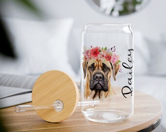 Customizable Boerboel with Flower Crown 16 oz Sipper Glass-Personalized Drinkware Gift