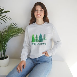Merry Christmas Trees Holiday Sweatshirt - Spread the Holiday Cheer! Unisex Heavy Blend™ Crewneck Sweatshirt