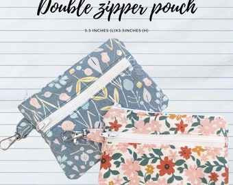 Double Zipper Coin Purse, Double Zipper Pouch, Wristlet, Keychain, Wristlet, Mini Wallet, Floral Pouch, Double Zipper Wallet