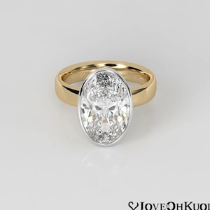 5 Carat E, VS1 Oval Brilliant Cut Lab Grown CVD Diamond Wide Band Engagement Ring, Bezel Set Thick Band Ring, Solitaire, Anniversary Ring